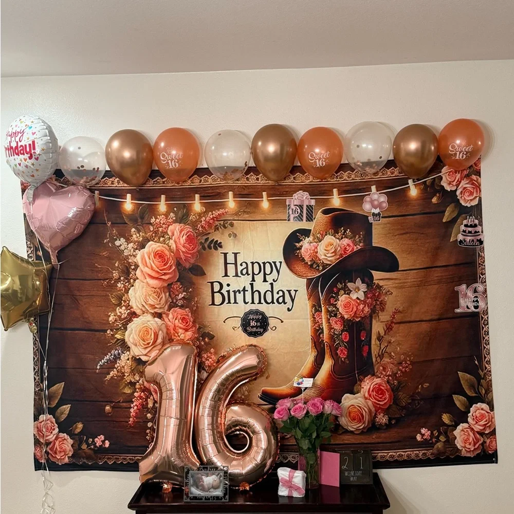 Western Country Floral Boot Rope Cowboy Wild West Backdrop